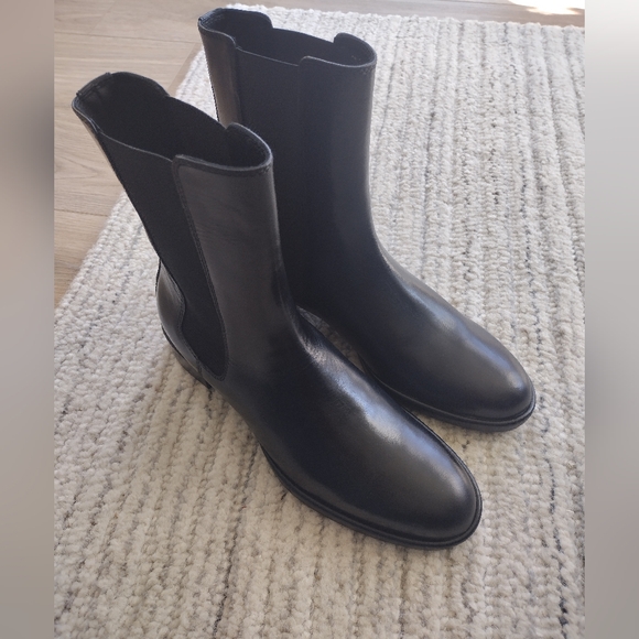 NEW Massimo Dutti Black Leather Ankle Boot Bootie - Picture 7 of 8